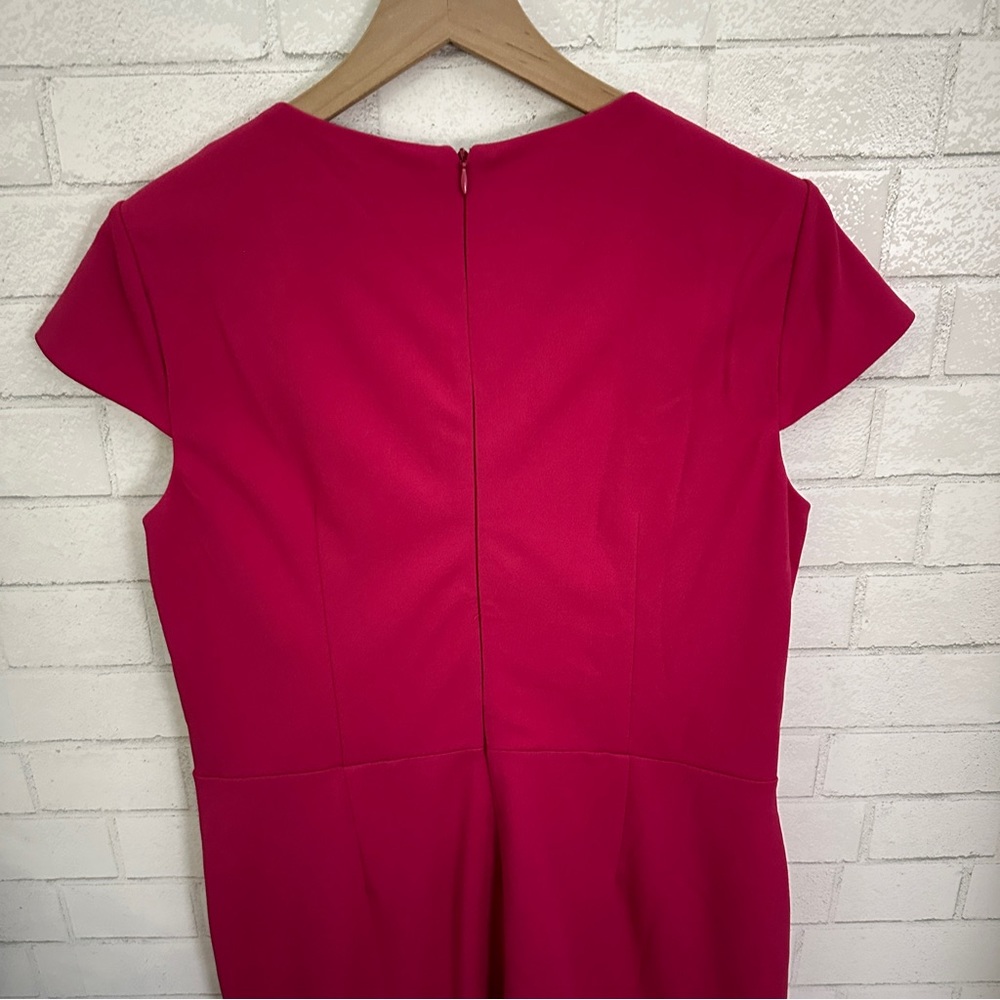 LONDON TIMES Pink Faux Wrap Ruffle Cap Sleeve Dress - Picture 8 of 11
